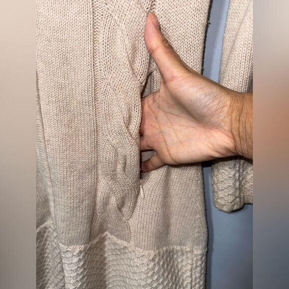 Athleta Beige Cable Knit Hooded Long Cardigan Small cotton/cashmere blend * Flaw - Picture 4 of 9